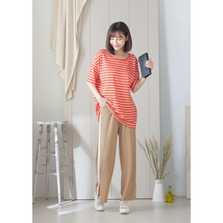 兩穿造型條紋簍空領長版上衣stylish Stripe Cotton 2 way long Tshirt