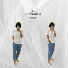 2 pockets short linen blouse