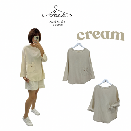 Cat pocket cotton long Blouse