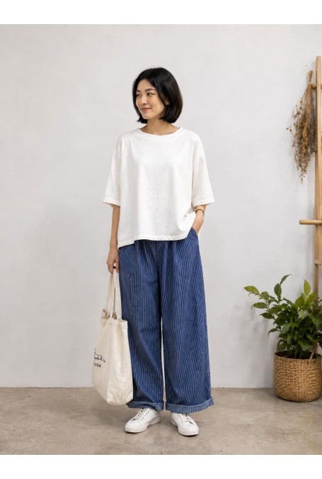 Stripe Denim Jeans條紋牛仔鬆緊長褲