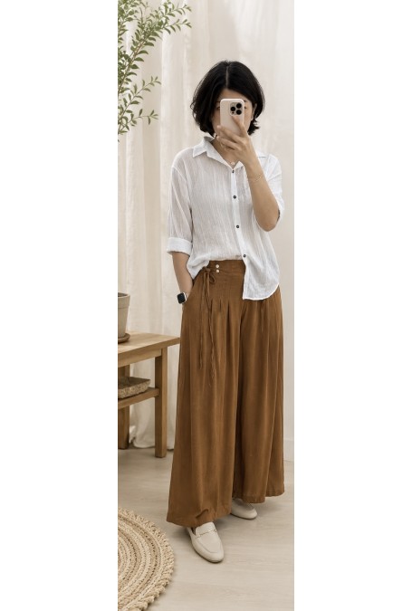 Linen Blend Side-Tie Wide Pants麻紗混仿側綁帶寬褲