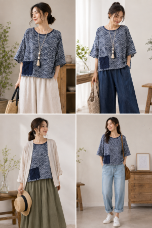 Cotton Indigo Blouse棉質藍染上衣
