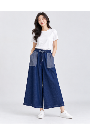 Denim Wide-Leg Pants 線條口袋牛仔寬褲