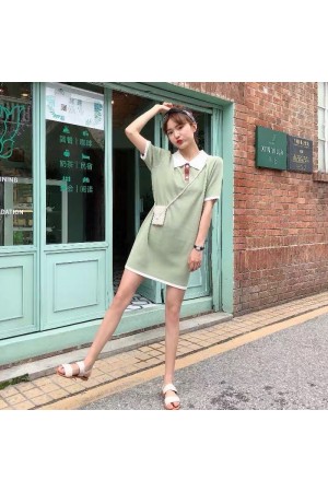 Knitted Short Dress針織復古撞色洋裝
